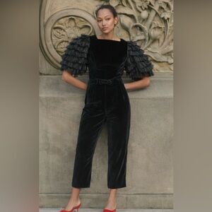 New Doen Heirloom Pontoise Black Velvet Bow Pant